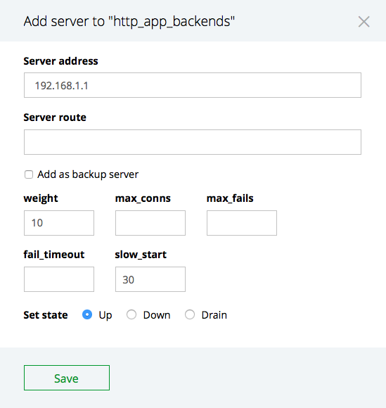 The &lsquo;Add server&rsquo; interface for adding servers to an upstream group in the NGINX Plus live activity monitoring dashboard