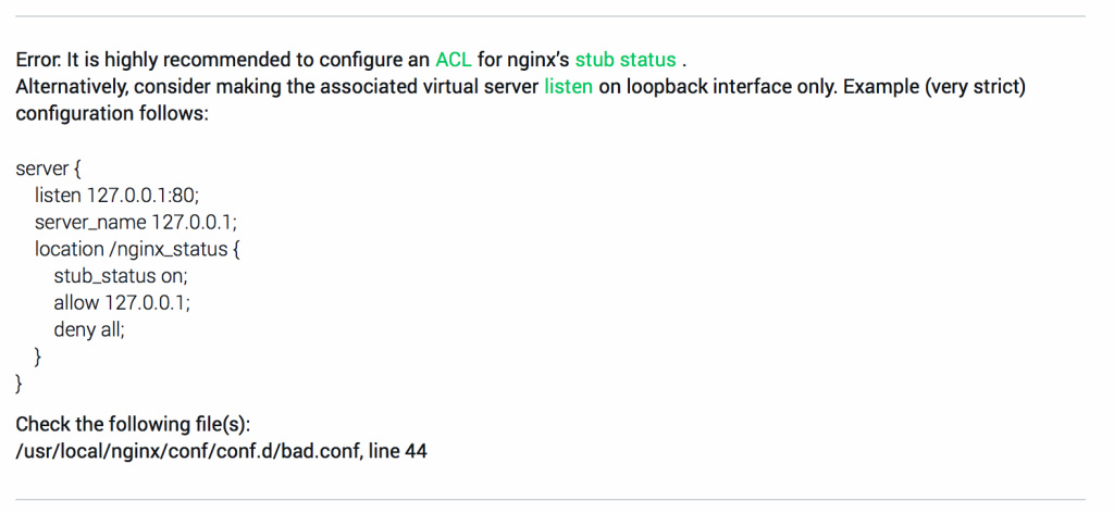 NGINX Amplify recommends restricting access to stub_status