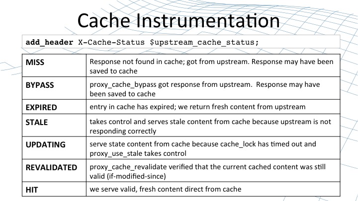 parameters that can be included in a cache to control the instrumentation dynamically [webinar by Owen Garrett of NGINX]