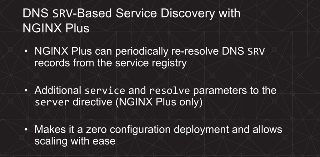 Webinar titled '3 Ways to Automate' Slide 17: DNS SRV-based SD with NGINX Plus