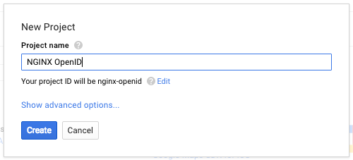 When creating a Google OAuth 2.0 client ID, specify a name for your new project.