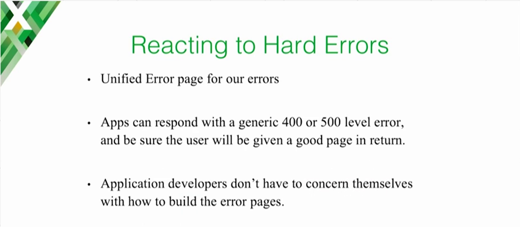 When NGINX as the cloud load balancer and proxy handles 4xx and 5xx errors, users see an informative error page without individual apps having to generate them [presentation on lessons learned during the cloud migration at Expedia, Inc.]